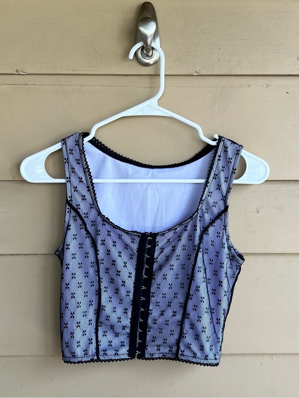 Purple Black Lace Hook Front Crop Top Women Small Goth Punk Mesh Sleeveless